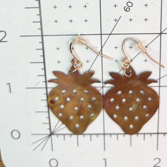 Handmade Strawberry Shaped Dangle Earrings Hand Painted Laser Cut Resin, [2”] - Picture 7 of 8